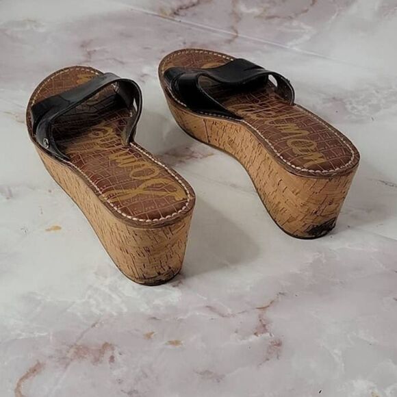 𝅺Sam Edelman Reid Black Strap Cork Wedge Sandals - Picture 4 of 13